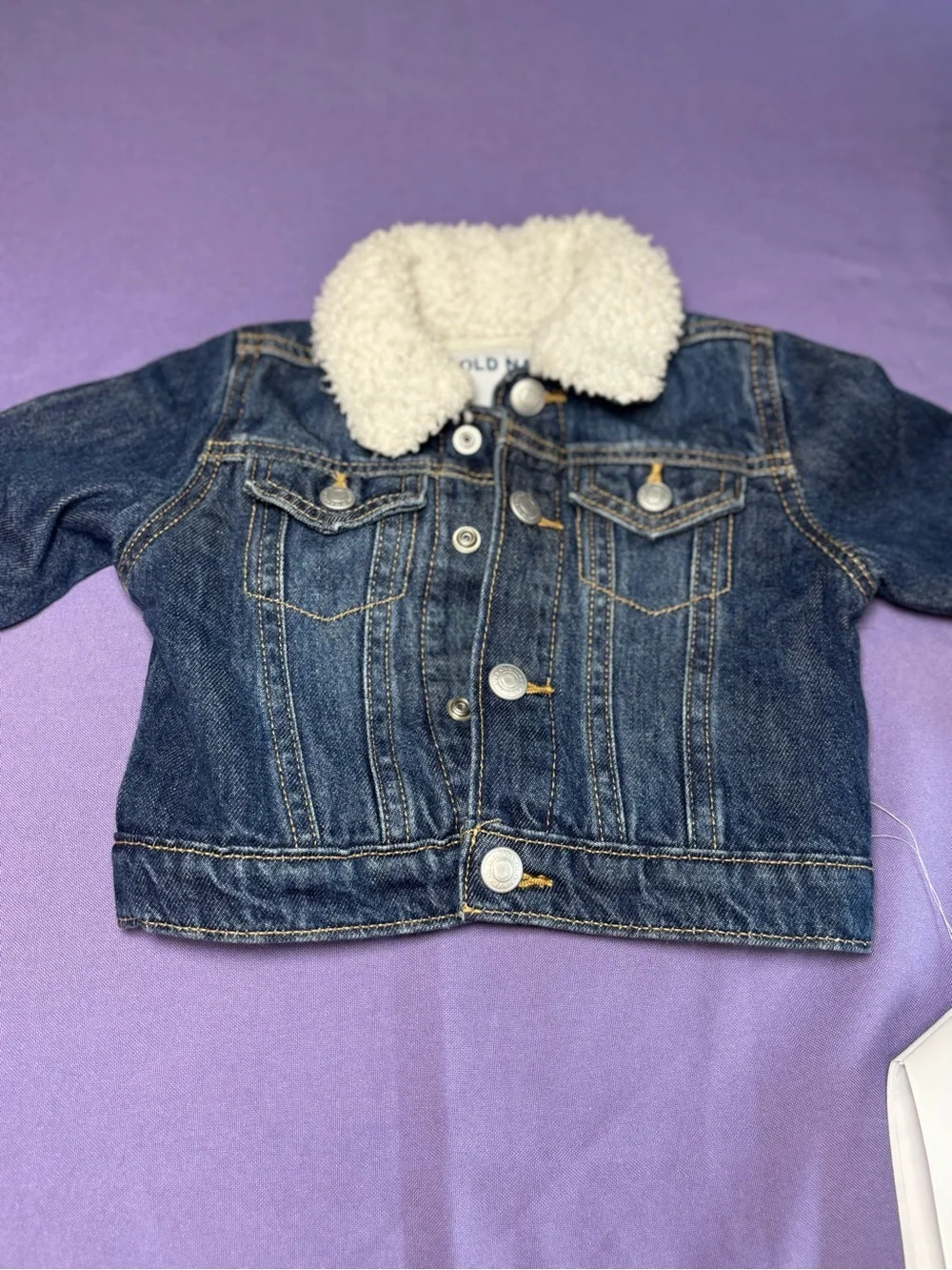Old Navy Blue Denim Jacket with White Sherpa Collar